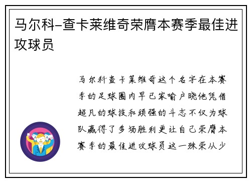 马尔科-查卡莱维奇荣膺本赛季最佳进攻球员